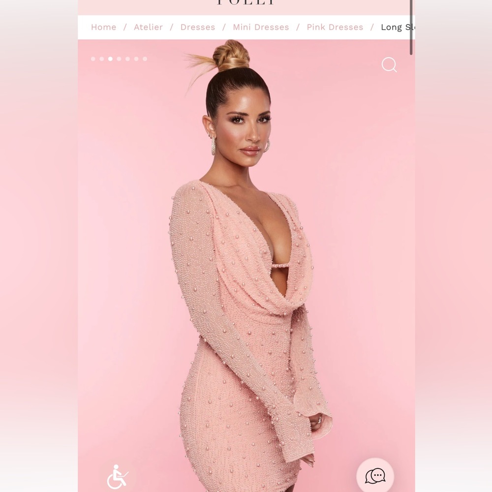 Oh Polly Nice Long Sleeve Deep Plunge Mini Dress in Rose